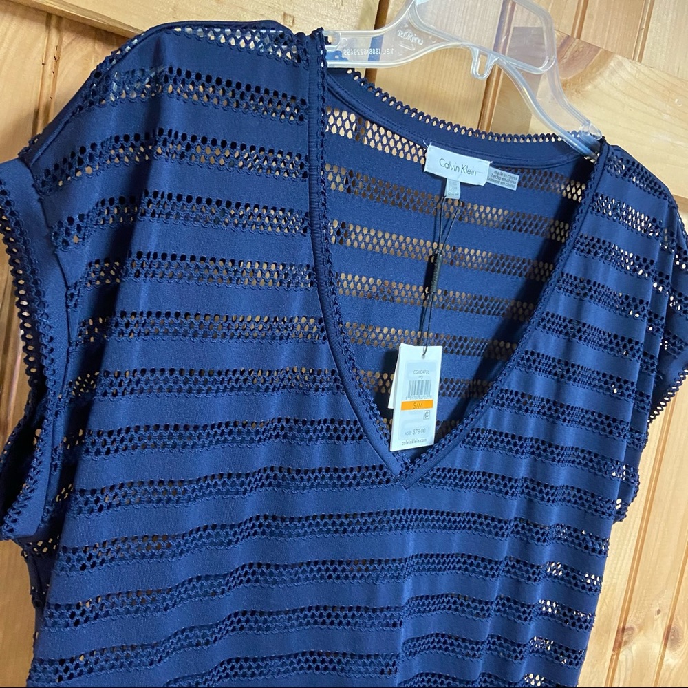 Calvin Klein Swim Mesh Beach Cover Up In Navy, S/M - Picture 5 of 11